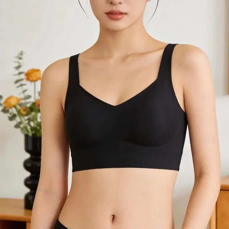 Sports Bra Women Wireless Black Comfy Breathable Support Yoga Running Gym Workout Fitness Everyday Activewear Crop Top Soft Cozy
