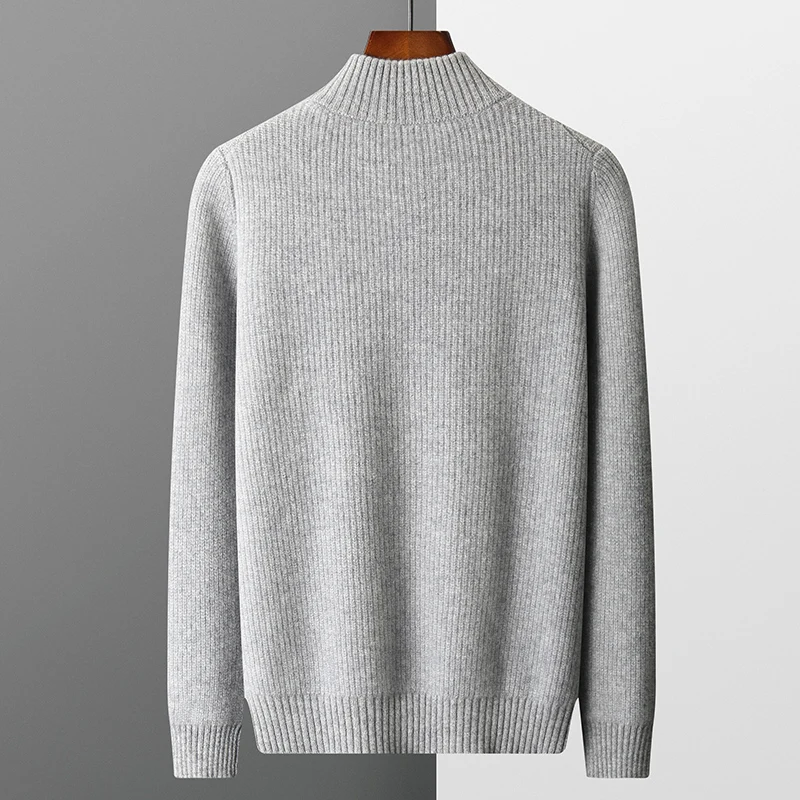 Autumn and winter new 100% merino wool men's cardigan semi-high collar zipper sweater coat business casual knit top