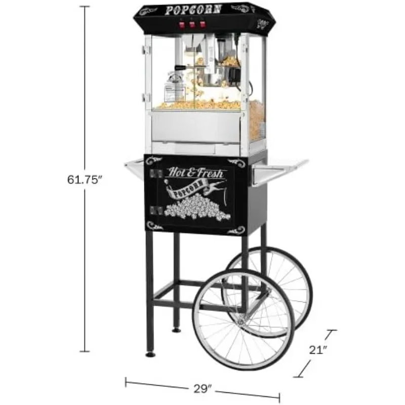 Popcorn Machine with Cart – 8oz Popper with Stainless-steel Kettle, Heated Warming Deck