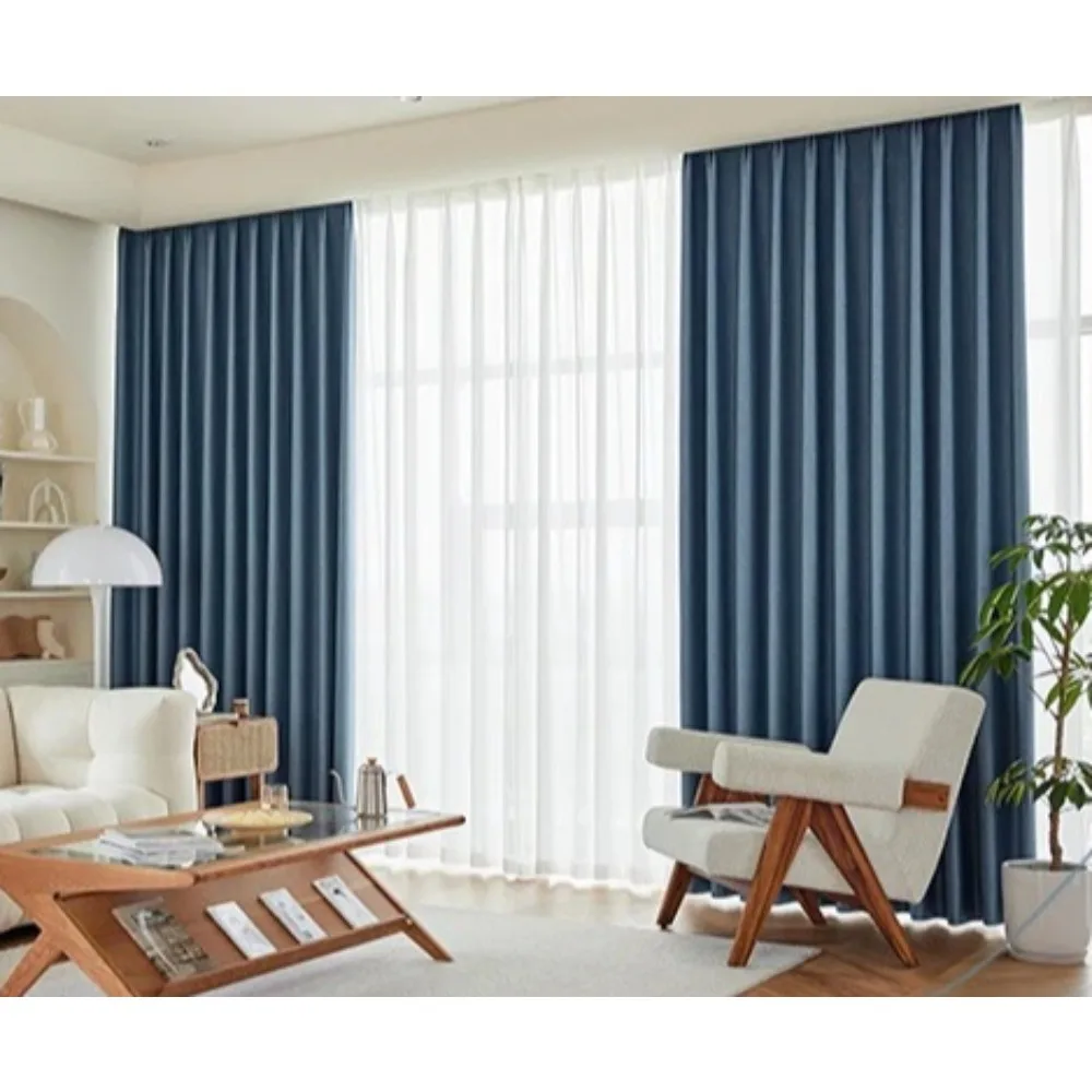 

Modern Double-sided Linen Blackout Curtains Blue Linen Window Curtains for Living Room Dining Tulle Bedroom Decor Drapes