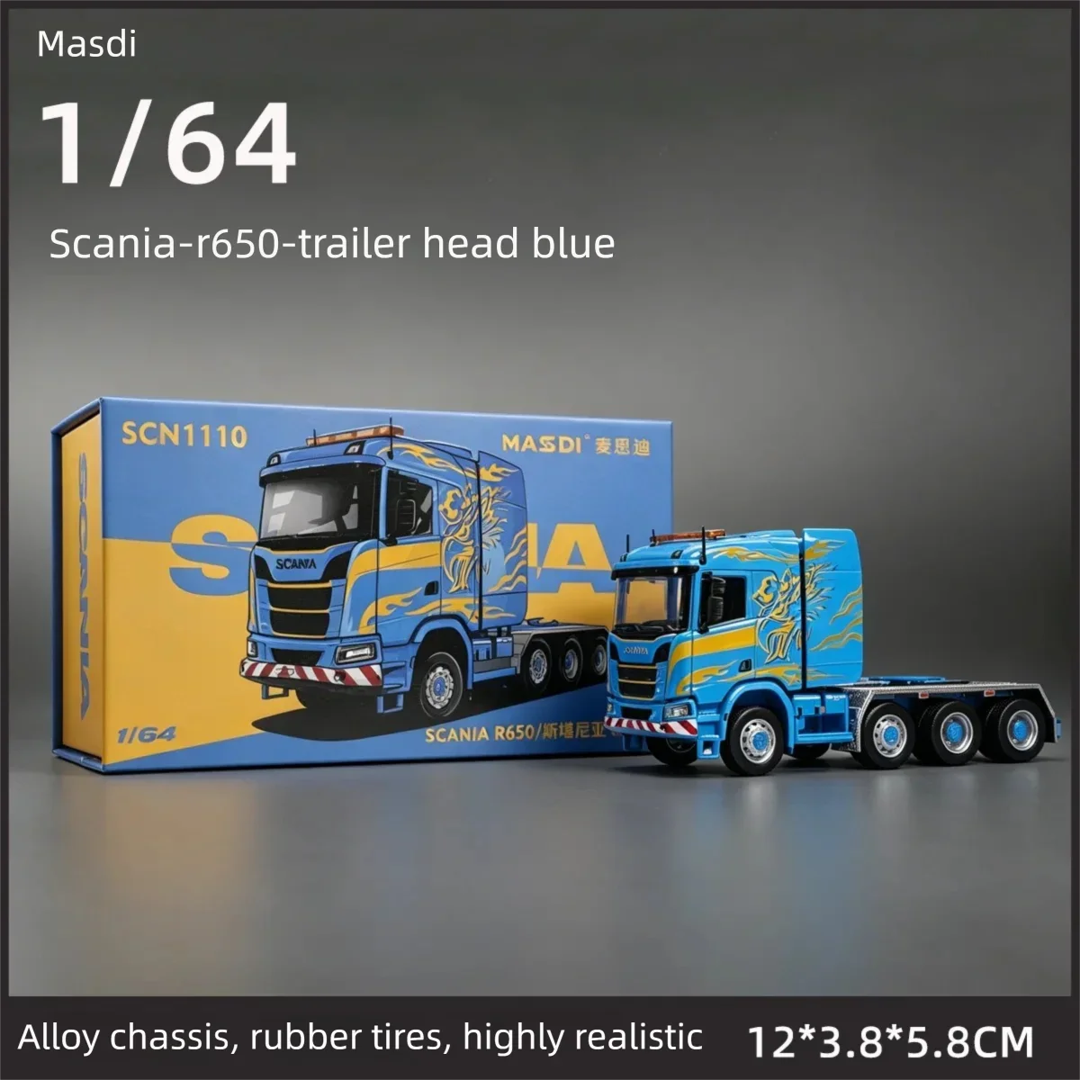 MASSD 1:64 Scania R650 Civilian Tractor Unit Diecast Model, 8‑Axle Semi Low‑bed Trailer Alloy Truck Simulation Collectible Toy
