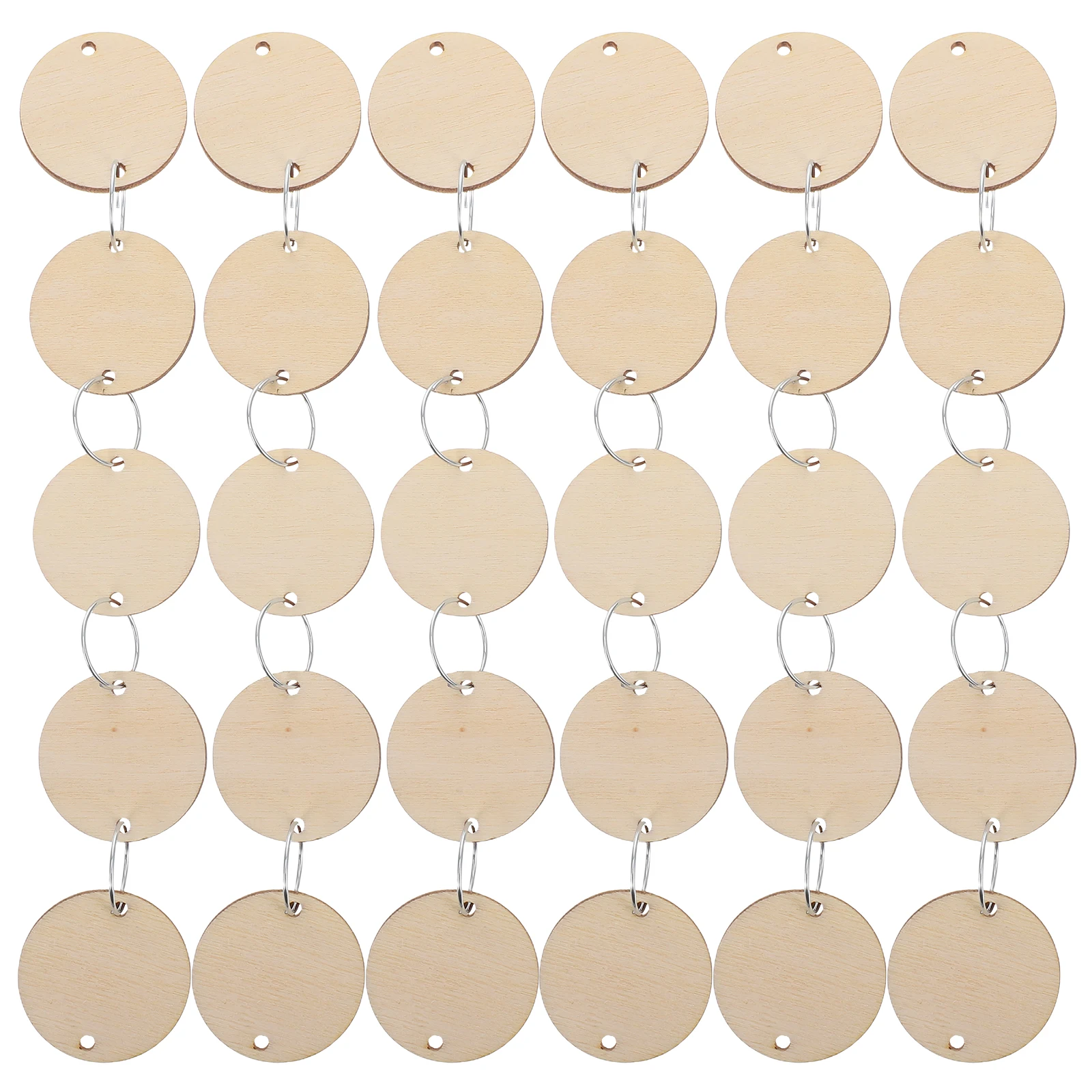 

100 Pcs Wood Chips Calendar Tags Blank Wooden Labels Stainless Steel Rings Craft Projects Birthday Board reminders record