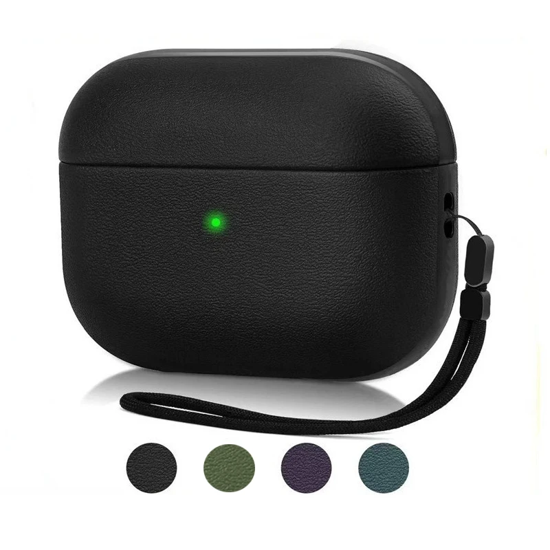 

Leather Patterned Protective Case for Apple AirPods pro 2 / AirPods 4 Bluetooth Earphone Accessory Cover with Lanyard