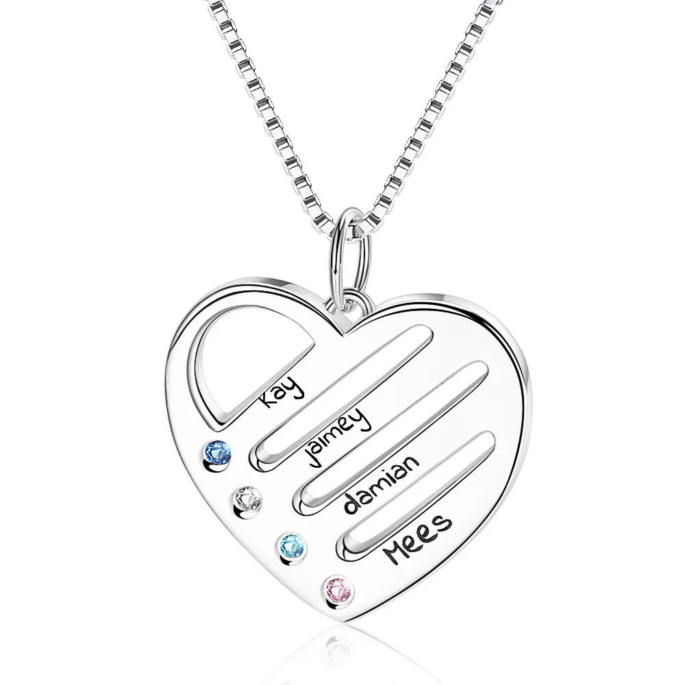 Strollgirl 925 personalized custom name and birthstone love heart chain pendant jewelry gift new ladies necklace Free shipping