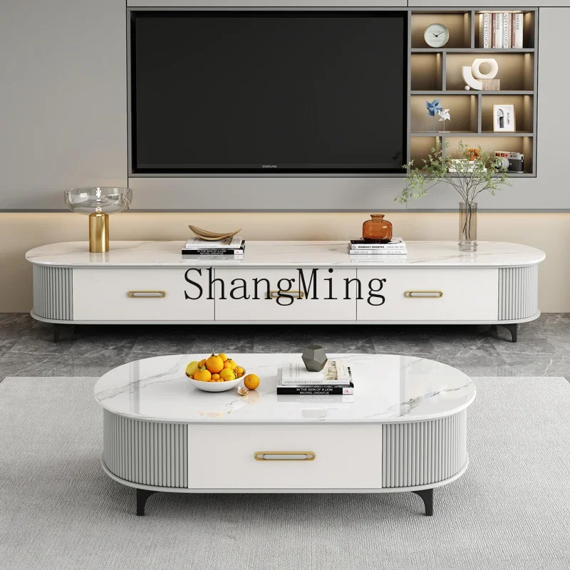

LXY simple modern household small apartment living room round rock slab Internet celebrity coffee table TV cabinet combination