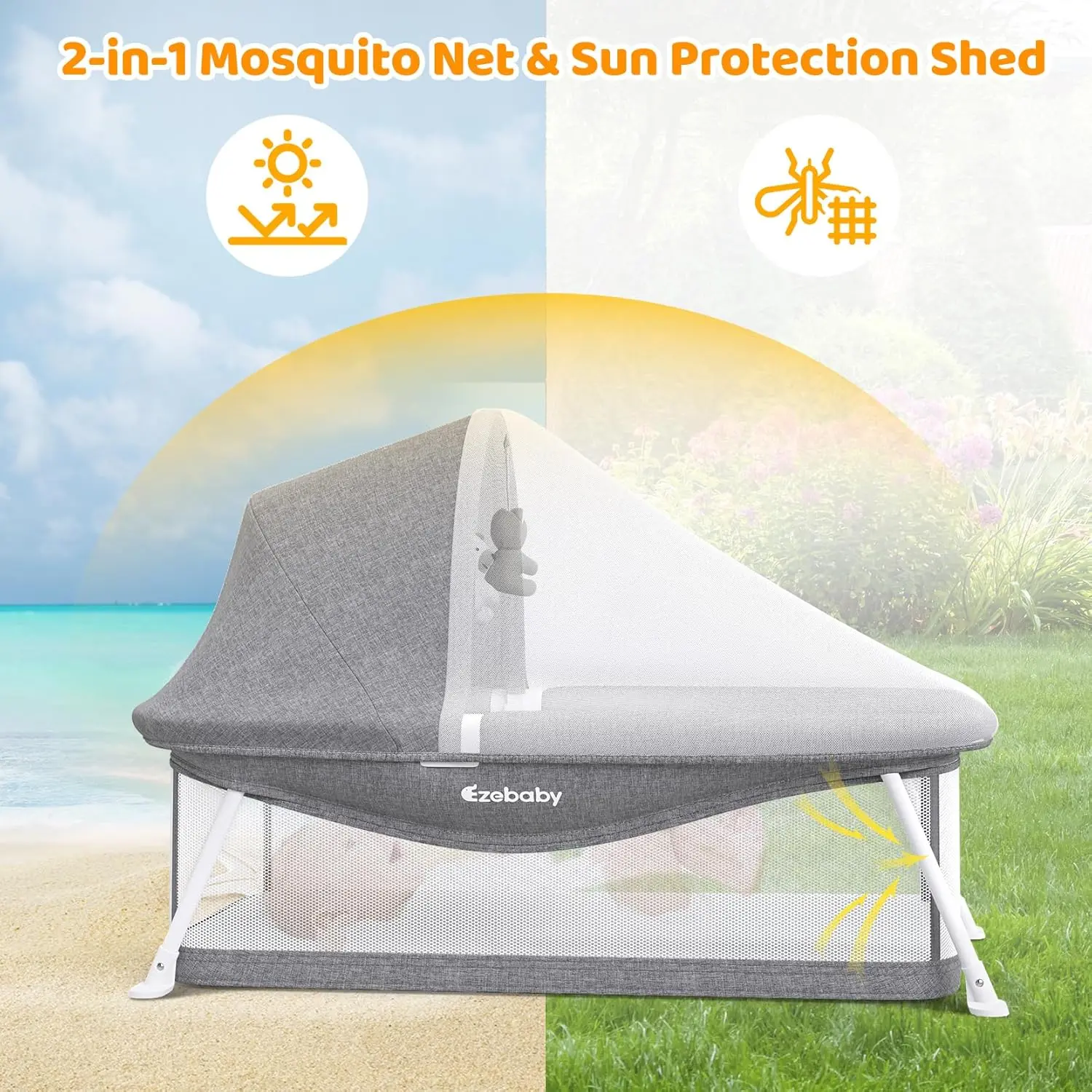 سرير سفر محمول من Ezebaby للأطفال من عمر 0 إلى 5 أشهر، سرير أطفال حديثي الولادة قابل للطي مع مرتبة مبطنة