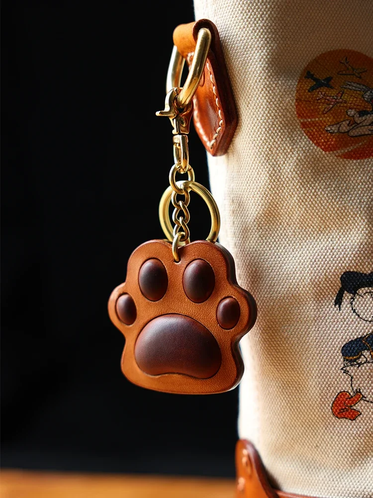 Creative cat's claw keychain, genuine leather vintage handmade bag, cute pendant, top layer cowhide pendant,decoration beautiful