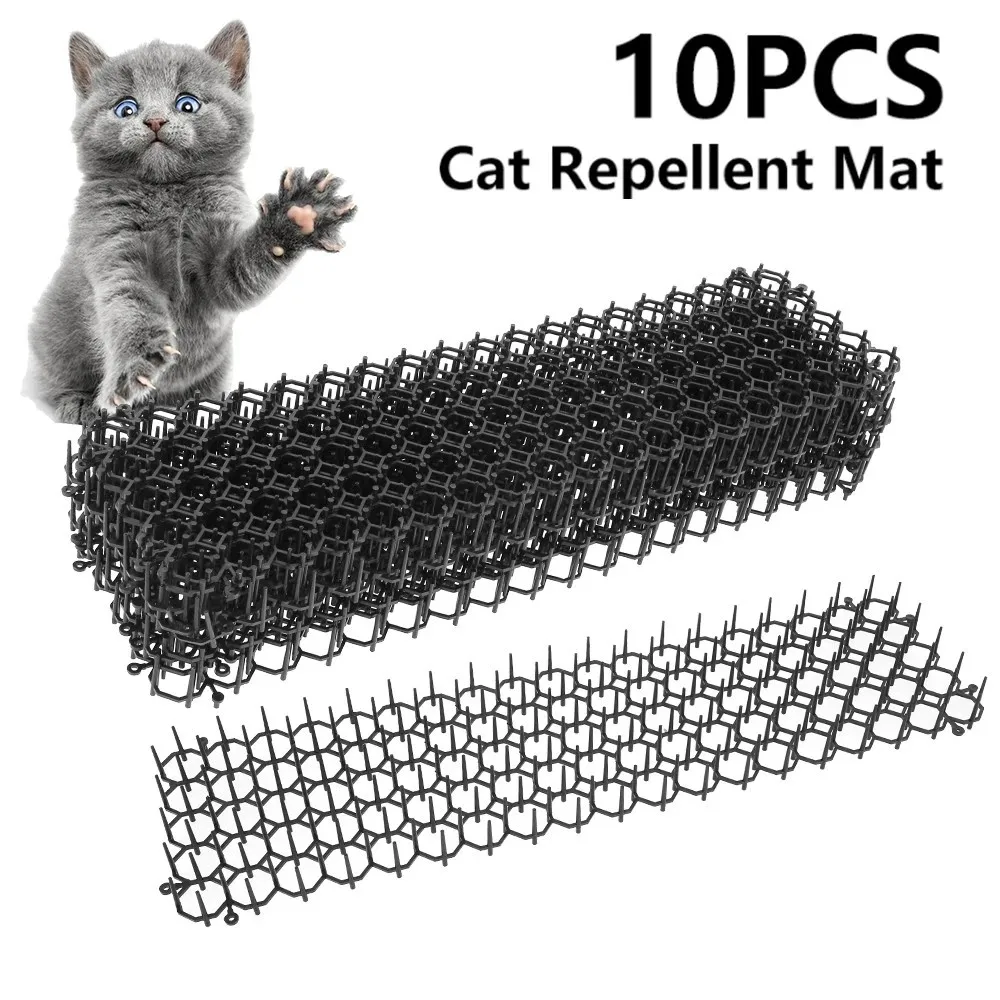 10pc Gardening Anti Cat Network Cat Scat Mats Trees Skewer Prickle Strips Spikes Prevent Dog Digging Cat Mesh Fence Pet Supplies