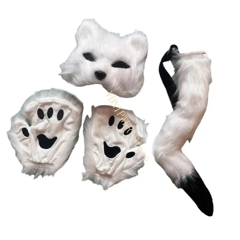 

Cats Mask Cats Paws Gloves Cats Tail Cats Costume Halloween Animal Cosplay Costumes D08E