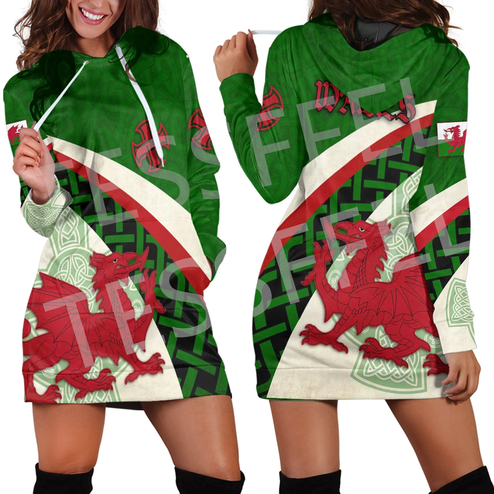 NewFashion Wales Dragon Cymru Celtic Country Flag Tattoo Retro 3DPrint Harajuku Pullover Sexy Women Hoodie Dress Funny Casual X1