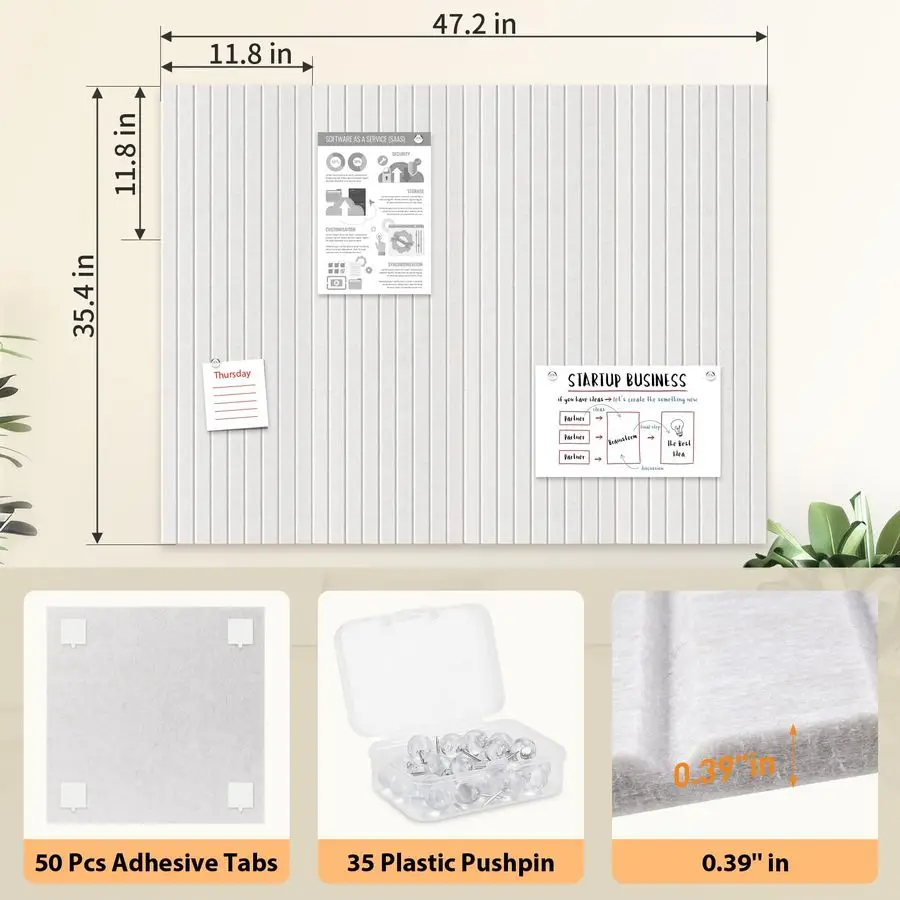 

Large Cork Board for Walls, 48x36 Bulletin Board, 12 Pack Slat Felt Wall Tiles with Pushpins Removable Security Tabs, Pin Board