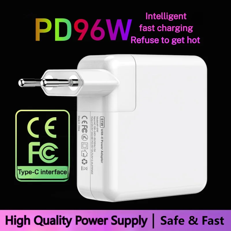 96W Type-C Fast Charger USB-C PD Wall Charger Notebook Laptops Power Adapter For MacBook Pro 13 16 With 2M Charging Cable
