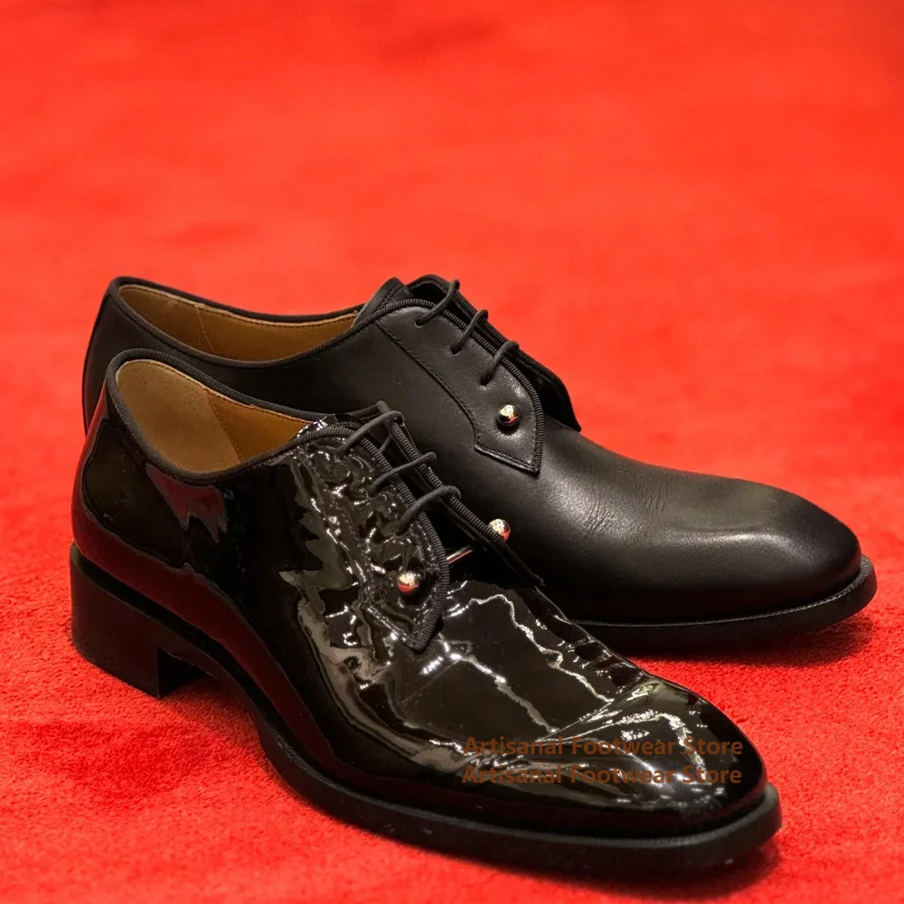 

Silver Pin Buckle Dress Shoes Gentleman Luxury Designer Patent Leather Wedding Casual Flats Banquet Wedding Lace-Up Men Shoes