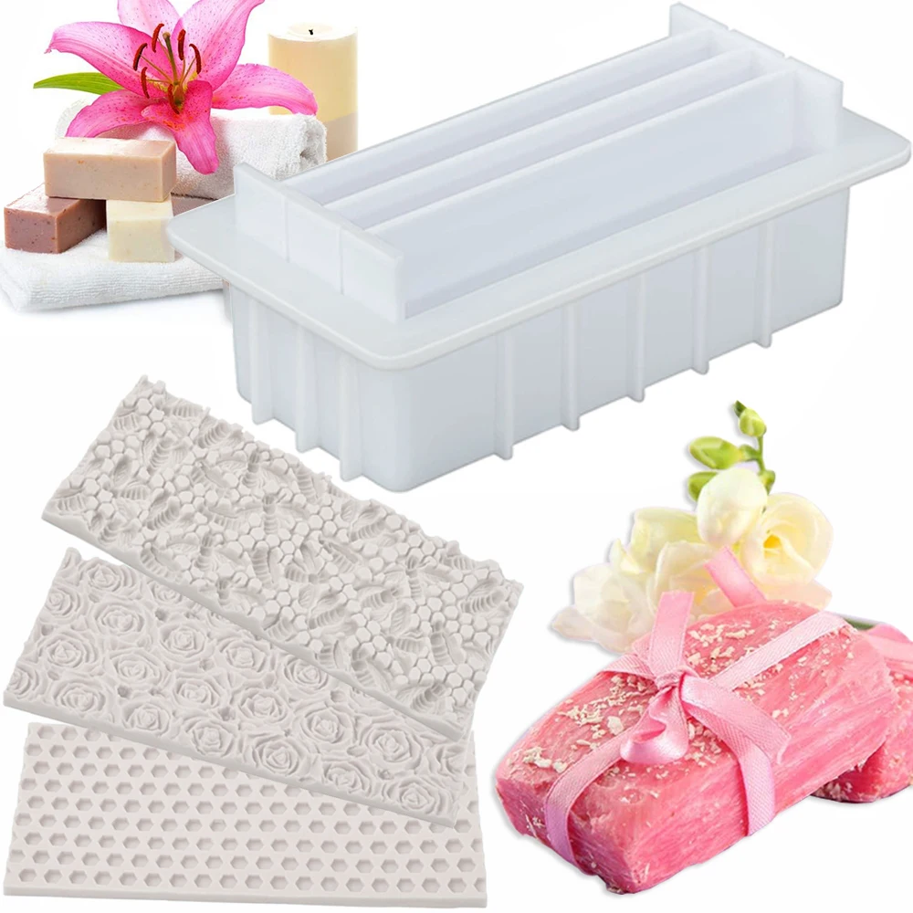42oz Silicone Soap Mold with 5 Acrylic Dividers with Honeycomb&rose&bee Silicone Mat Mold DIY Handmade Soap Resin Crafts Tool