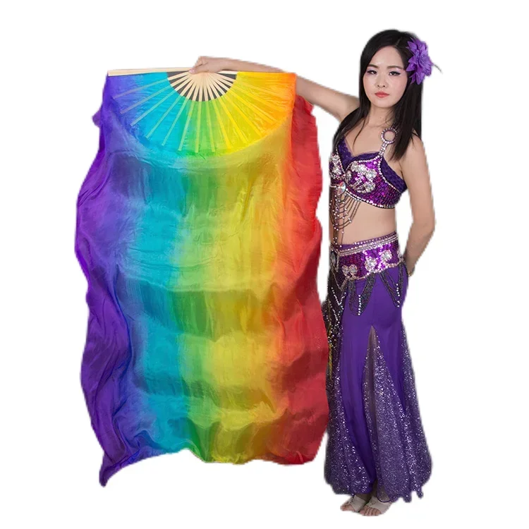 High selling 100% Real Silk Veils handmade women Quality Silk Belly Dance Fan Dance blue turquoise white 180*90 cm