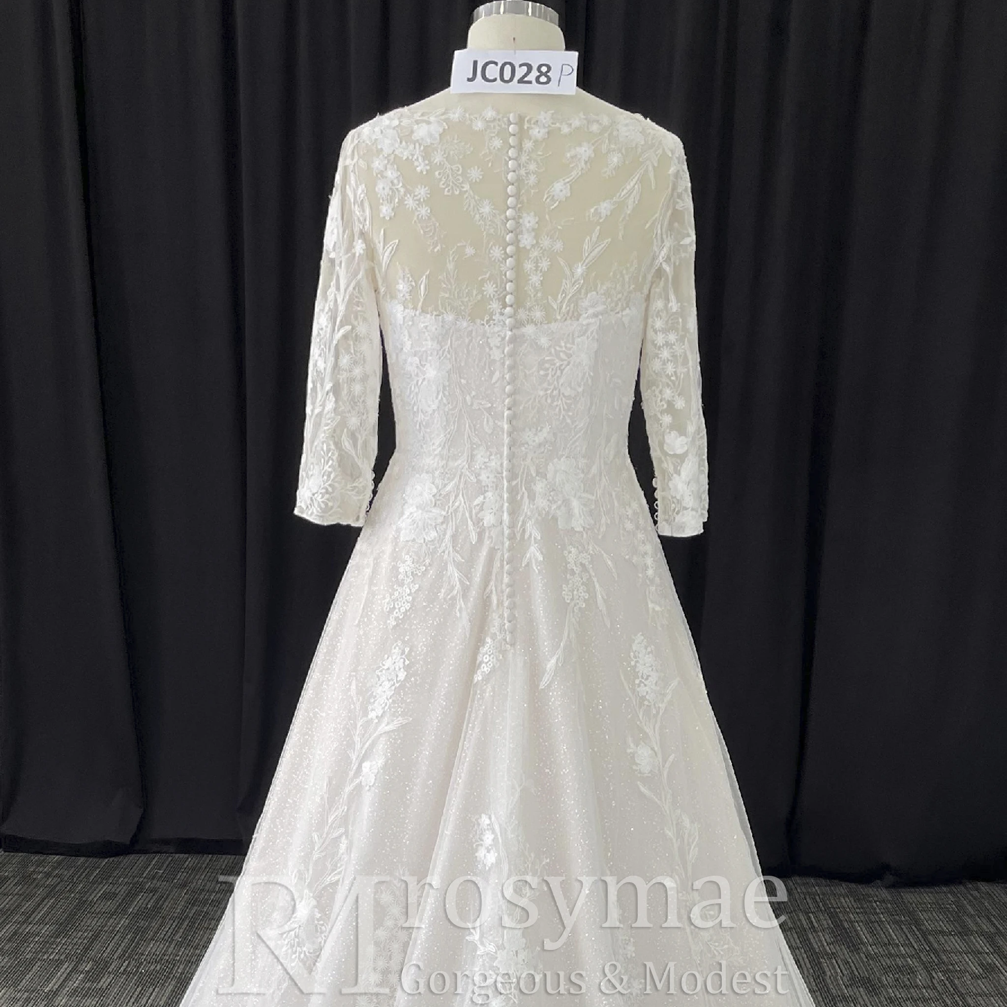 Rosymae grande taille a-ligne Tulle dentelle robe de mariée avec manches 3/4 robe élégante pour les femmes suknie ślubne