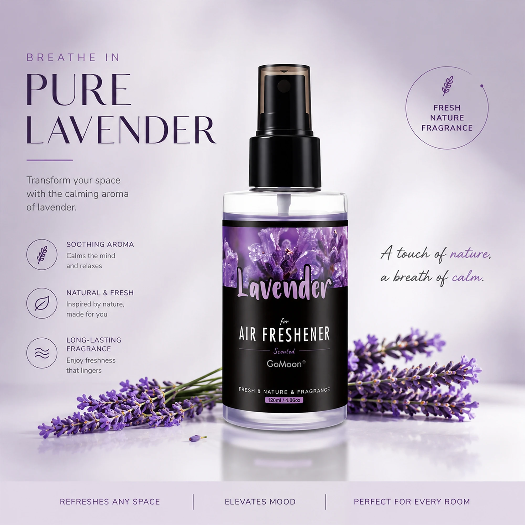 120ml/4.06oz Natural Lavender Scented High-End Car Fragrance Spray, Long-Lasting Fragrance, Suitable for Home, Car