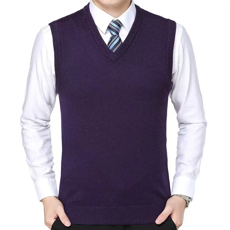 2026 New Mens Dark Blue Sleeveless Sweater Vest Purple Business Casual Knit Pullover Asian Size Black Grey Khaki Wine Red Green