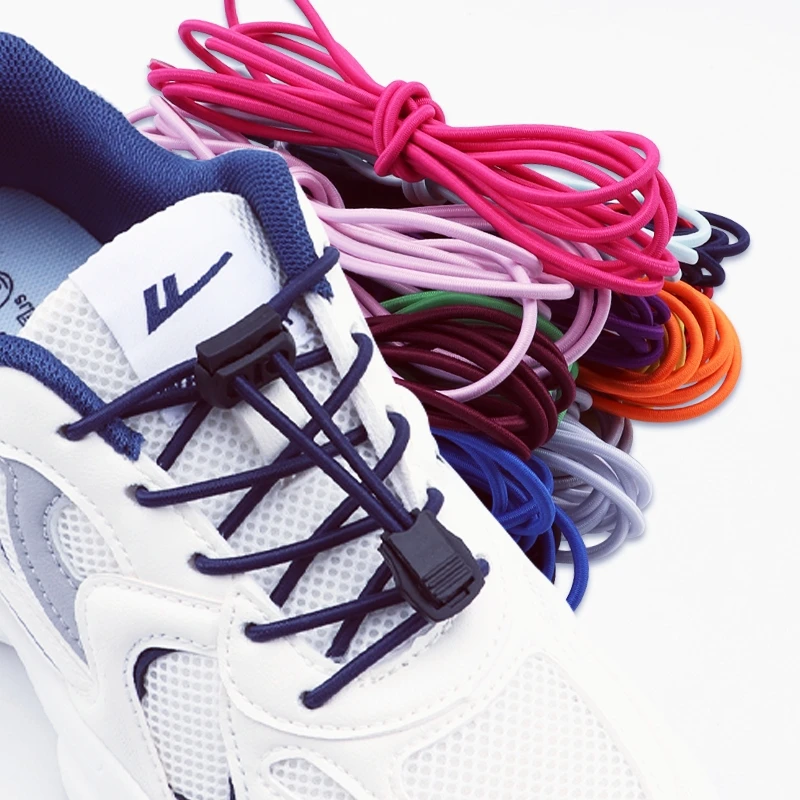 Square Plastic Locking Lace Adults Kids Tennis New Elastic Laces Without Ties Round Shoelaces Rubber Bands For Shoes Accessories