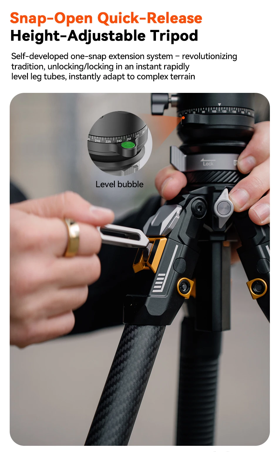 COMAN T1 T1S V5 Reise-Karbonfaser-Stativ mit Ein-Klick-Schnellverschluss und Panorama-Gimbal-Videokopf für DSLR-Kamera Manfrotto DJ – Detail 3