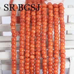 4x6mm Vintage Drum Rondelle Column Jewelry Making Genuine Natural Small Spacer Orange Sea Bamboo Coral Beads 15
