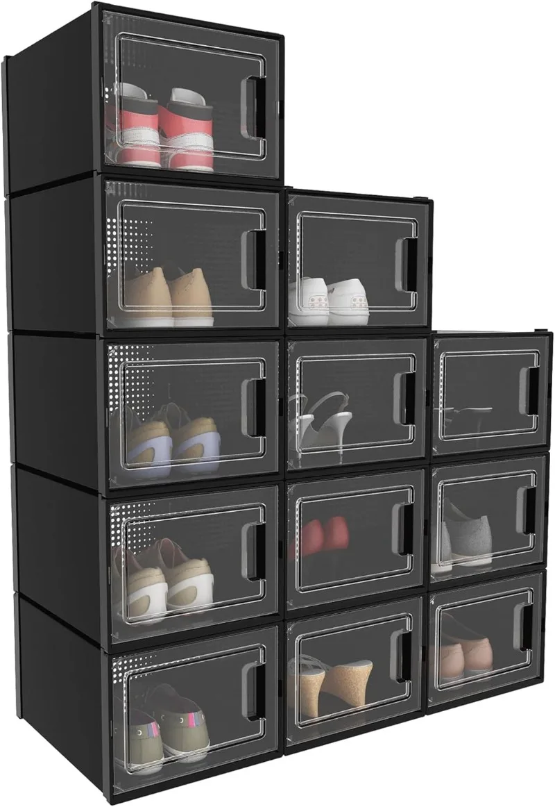 

X-Large 12 Pack Shoe Storage Box Fit up to US Size 15 Stackable Shoe Organizer Boxes for Closet