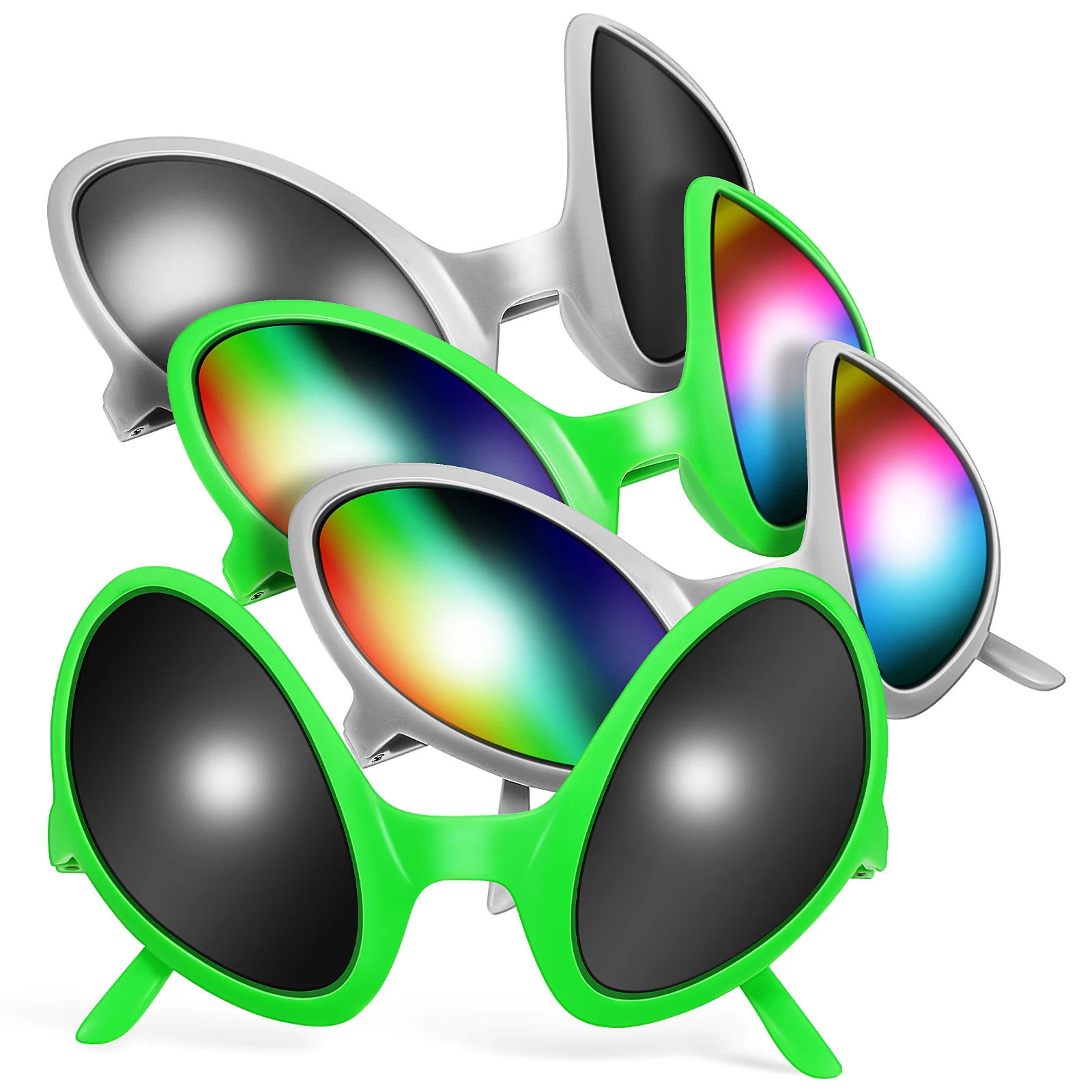 

4 Pcs Alien Party Glasses Funny Sunglasses ET Sunglasses Holiday Dance Alternative Shapes Rainbow Lenses Party Supplies NEW