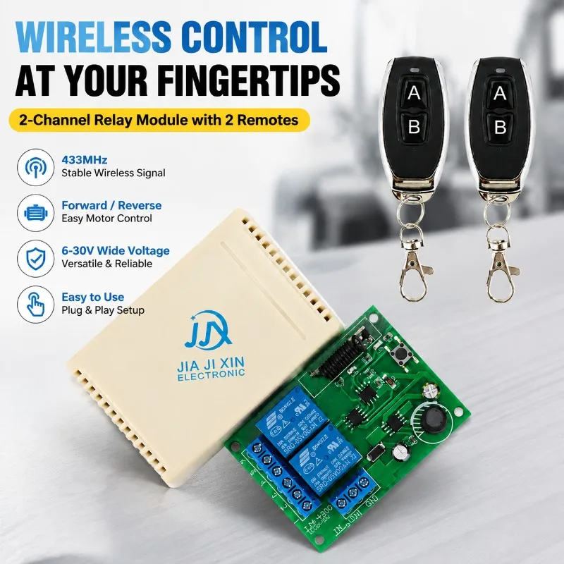 2 Channel Wireless Receiver Controller 6-30V Wide Voltage Relay Module 12V 24V DC Motor Forward Reverse Control Electronic DIY