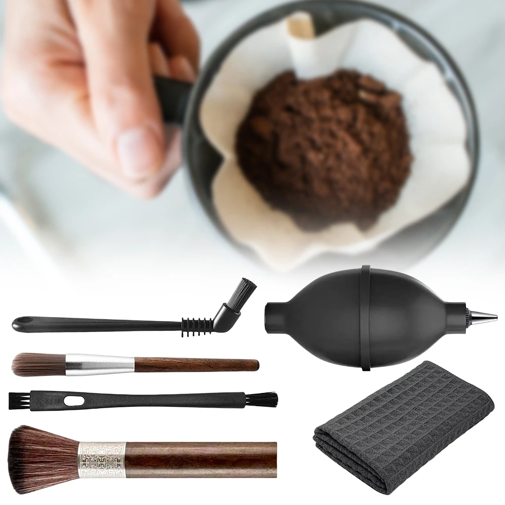 6 Pieces Coffee Brush Set with Air Blower Blaster Coffee Grinder Machine Cleaning Brush Kit Espresso Grinder Machine Accessories