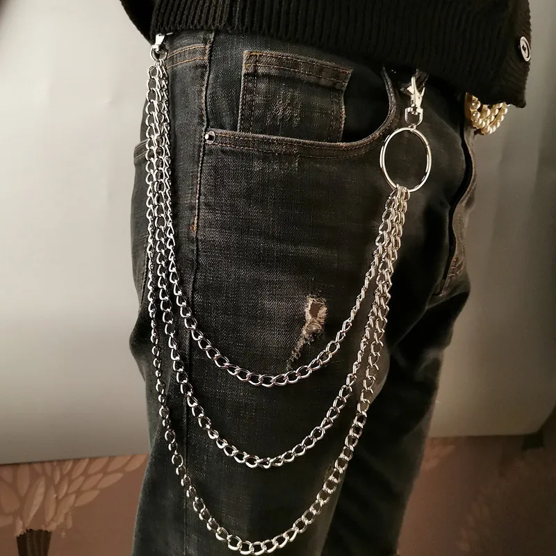 Metal Belt Chain HipHop Rock Punk Hook Trousers Pant Waist Link Metal Wallet Chain Keychain Ring Clip Keyring Jewelry