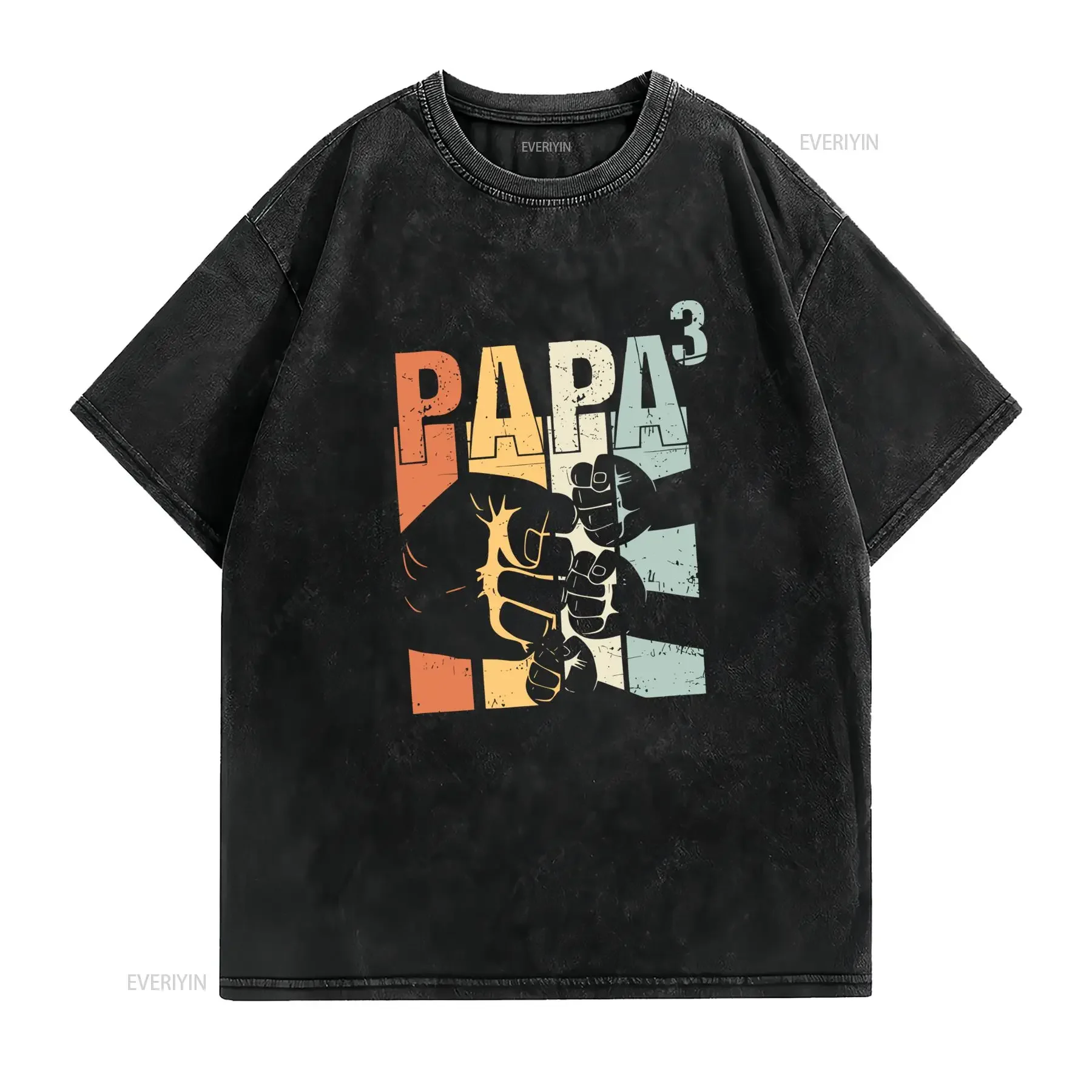T shirt da uomo nera slim fit con stampa Papa 3 tessuto traspirante ad asciugatura rapida design a pugno geometrico vintage