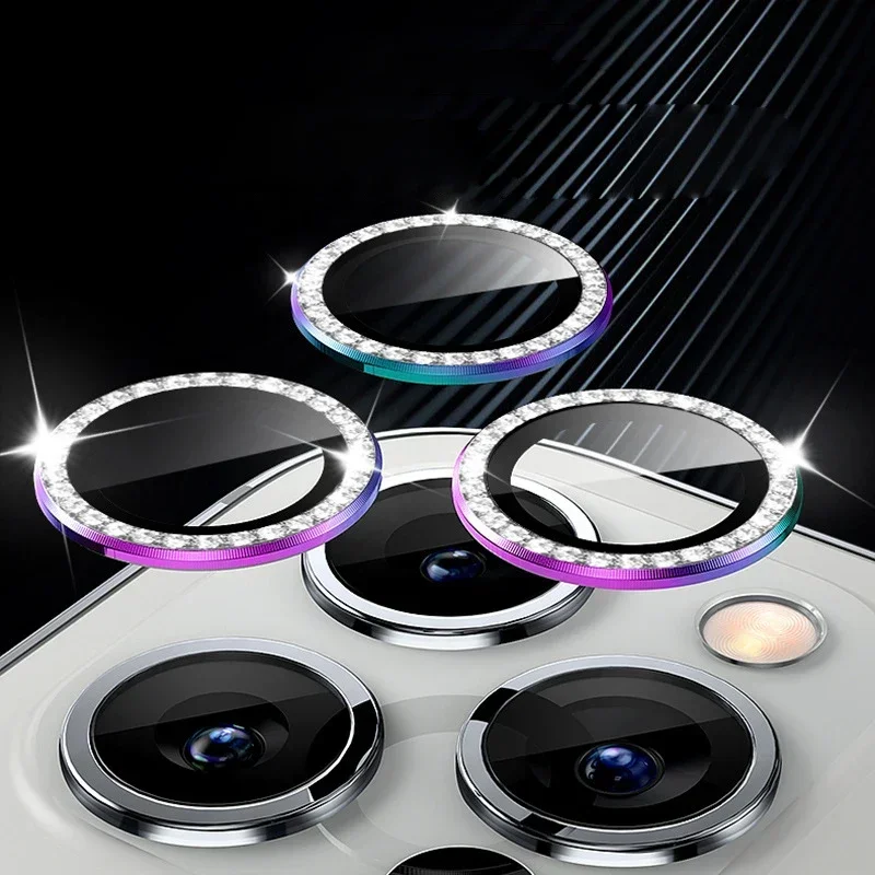 2-3Pcs Strass Kamera Objektiv Für IPhone 14 15 13 16 Pro Max 13mini Diamant Glitter Metall ring Objektiv Glas Für IPhone 15 Plus