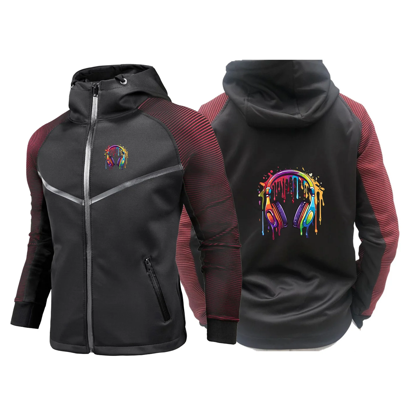 Hip Hop Melting Headset Graphic Men's Racing Jacket Outdoor Extreme Sports Bomber Coat Racing Casual Outdoor Sports Hoodies
