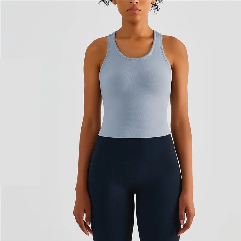Solid Rib Women Sports Tank Crop Top Deepu Tight Fitness Bra Yoga Vest Underwear Jogging Breathable Comfortable Removable Chest