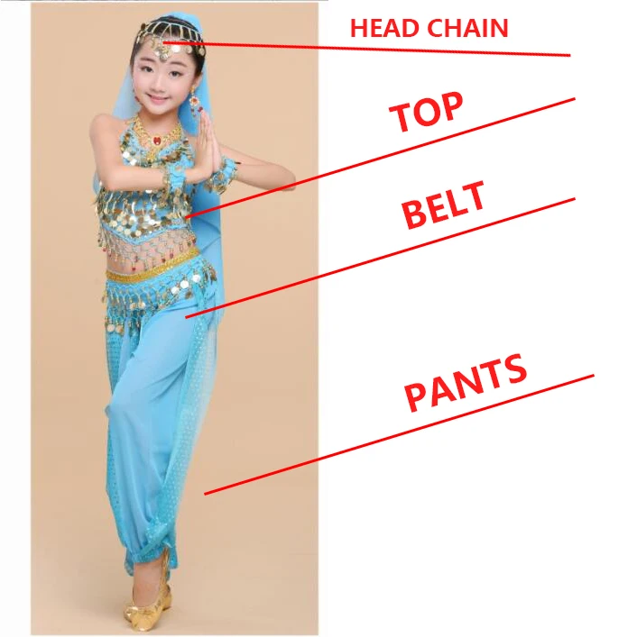 Kids Belly Dance เครื่องแต่งกาย Oriental และอินเดียเต้นรำเสื้อผ้ามีสีสัน6สีพื้นบ้านเสื้อผ้า