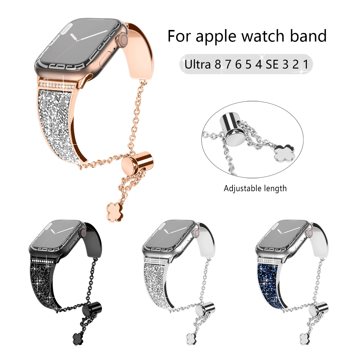 Compatible for Apple Watch Band 49mm 45mm 38mm Series Ultra 8 7 SE 6 5 4 3 2 1, Sparkling Bling Crystal Bracelet for iWatch Band