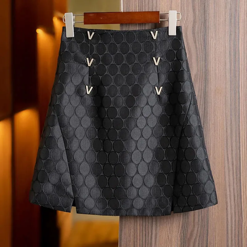 Short Jacquard Skirt Women Spring Autumn New High-Waisted All-A-word Skirts Fashion Female Korean Short Skirts Zipper Apricot