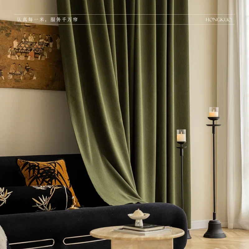 N3115Curtains in the middle ages retro green cream beige with black edges