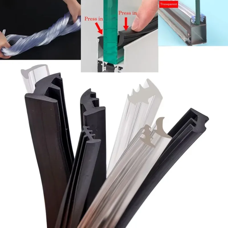 1/2/3/4/5M Rubber Door Window Sealing Strip Black/Transparent Sliding Glass Doors Windows Fixed Seal Sound Insulation