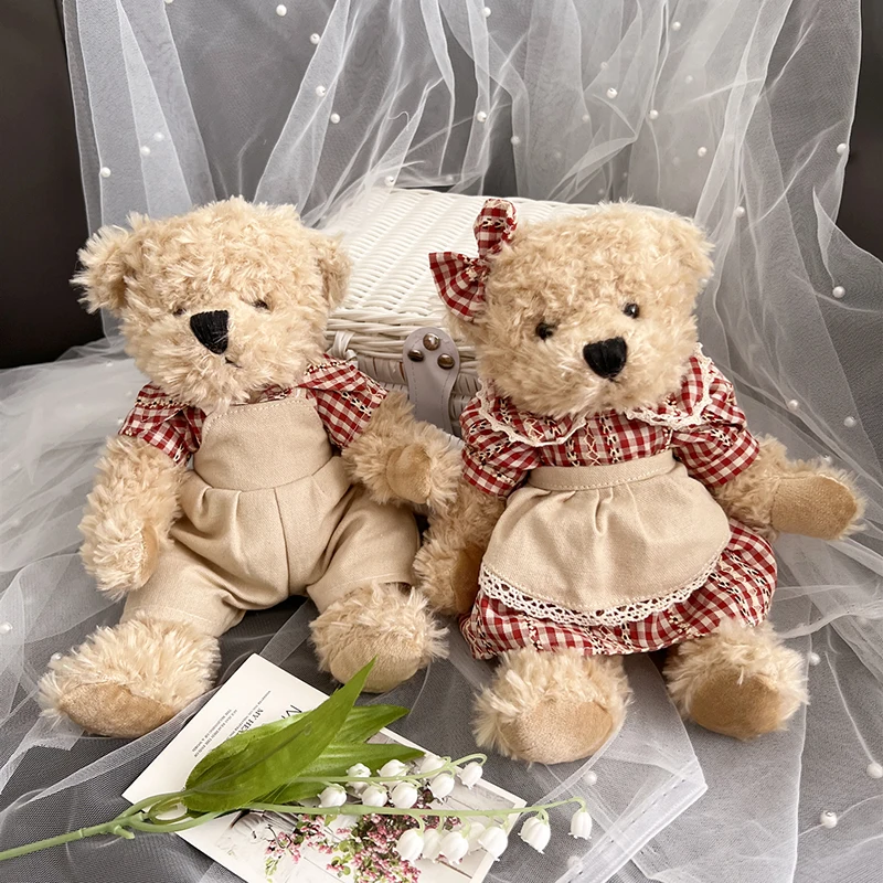 Couple Pastoral style Teddy Bear With Cloth Plush Toys Stuffed Dolls Toy Kids Baby Girls Children Girl Birthday Christmas Gift