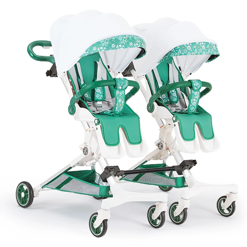

Lightweight Twin Stroller, A Must-have for Two-child Travel, with A Reclining and Sitting Position and A Swivel Seat.