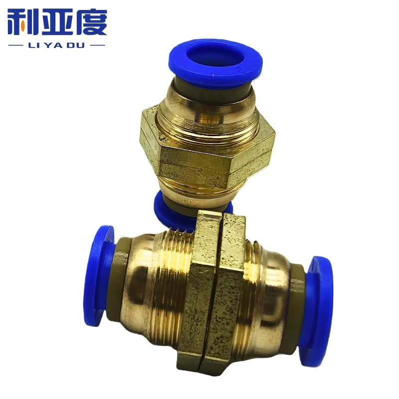 1PCS Quick Release Brass Air Pneumatic Bulkhead Push-to-Connect Fittings for PM 4 6 8 10 12mm OD Air Hose Gas Tubing