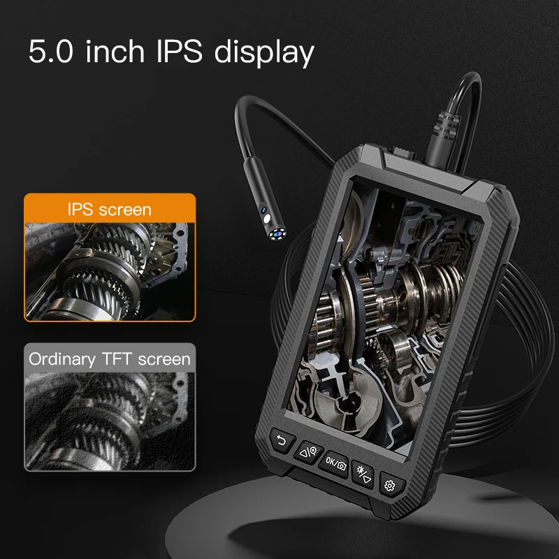 Cámara endoscópica Industrial con pantalla IPS de 5 pulgadas, boroscopio de mano de doble lente HD1080P, impermeable IP67 para inspección de alcantarillado de coche