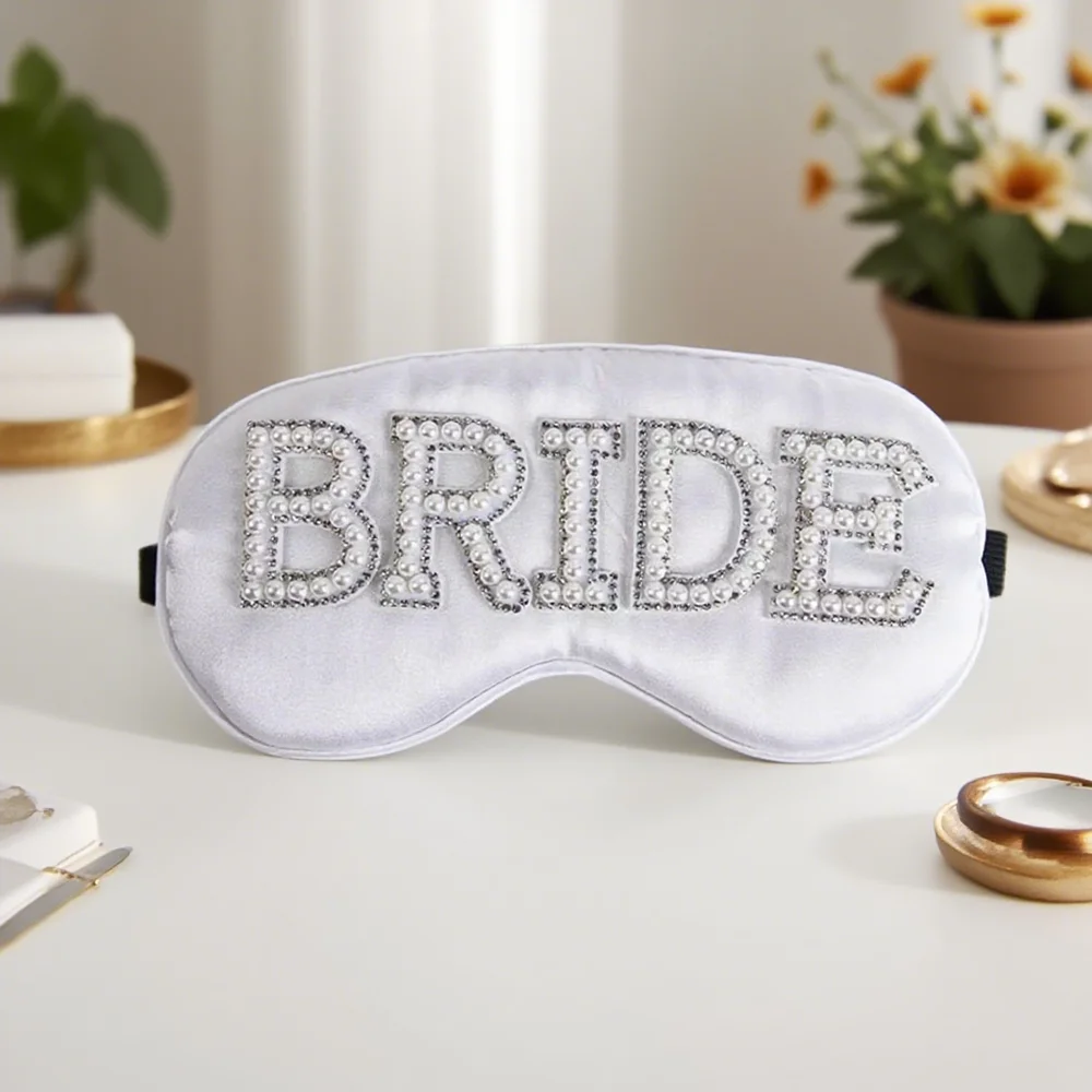 العروس النوم قناع العين الأبيض اللؤلؤ الزفاف غطاء العين العازبة لصالح الزفاف دش الزفاف ديكور وصيفات الشرف العروس ليكون هدية #5