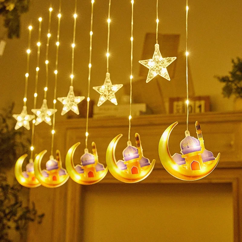 4M LED Star Curtain Decorative Light Moon Castle Light String Colorful Light Flashing Light String Full of Stars Room Decoration