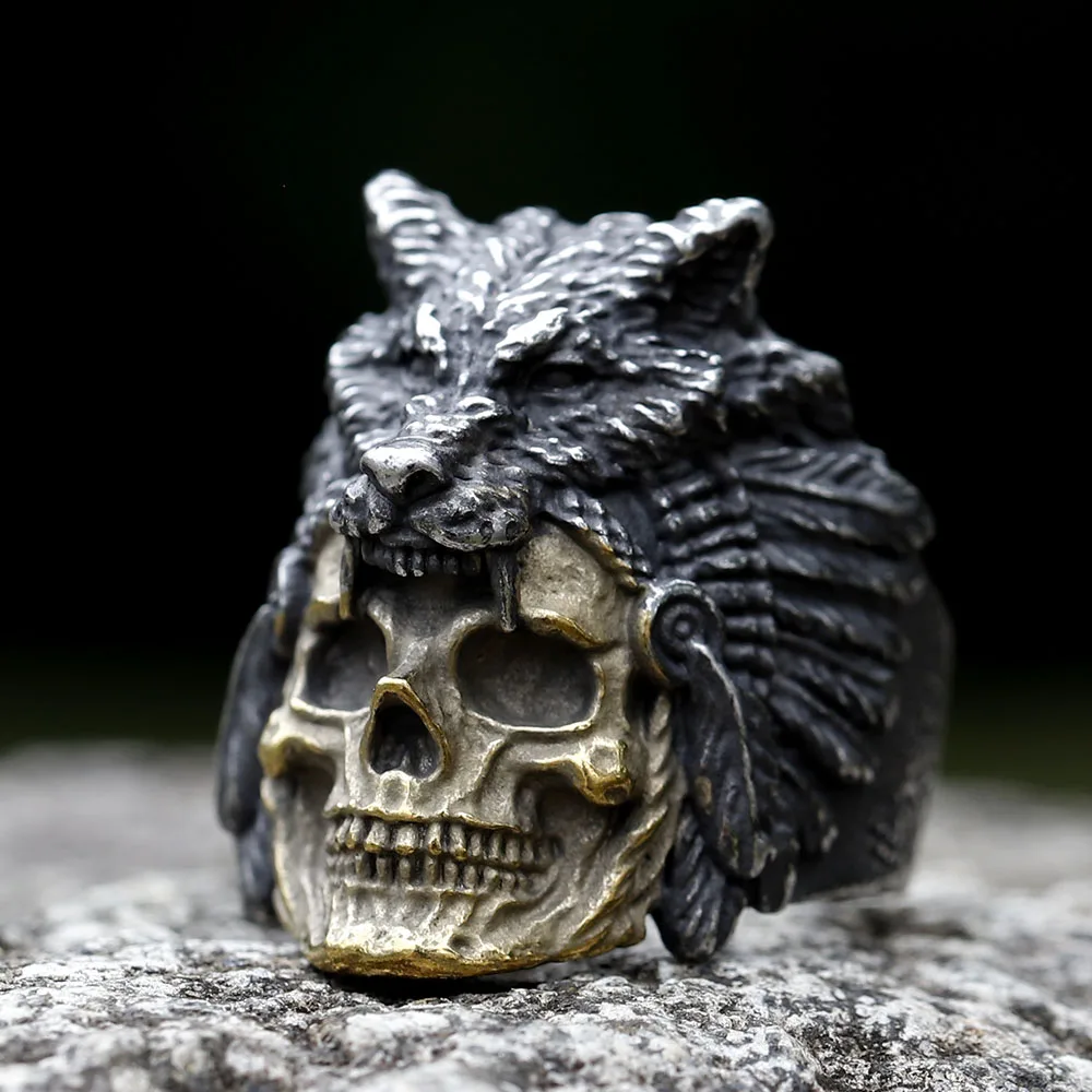 Neues Design Vintage Edelstahl-Totenkopf- und Wolfskopfring für Männer, spezielles Design, modischer Punk-Schmuck, KOSTENLOSER VERSAND