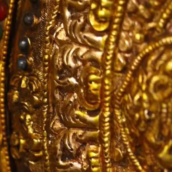13 Old Tibetan Silver Gilded Mosaic Gem Turquoise Tsongkhapa Buddhist Niche Thangka Mandala Screen