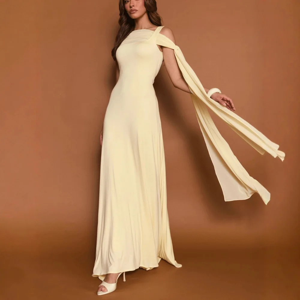 

2026 Summer New Off-the-shoulder Streamer Irregular Solid Color Dress