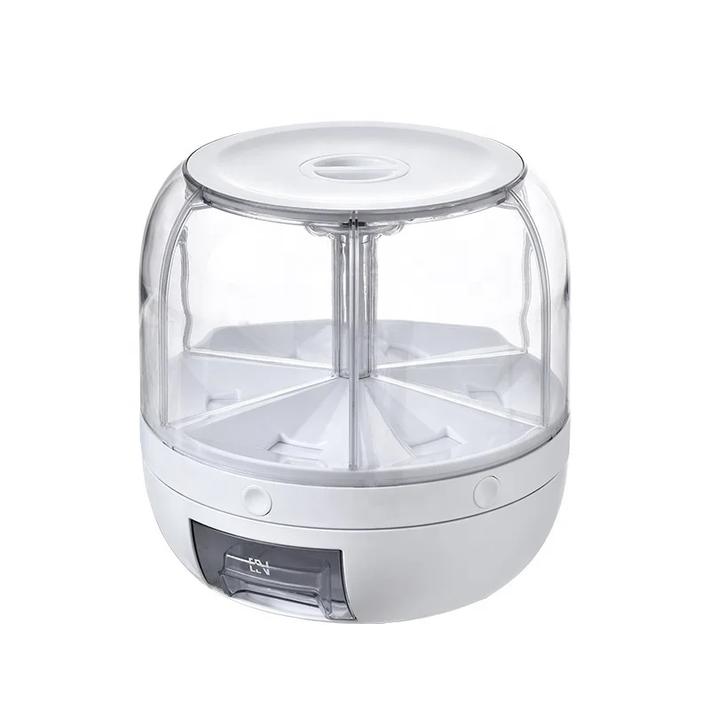 Rice Dispenser Kitchen Moisture-Proof 6-Grid Rotating Food Grain Dispenser Cereal Storage Box Rice Container Dispenser