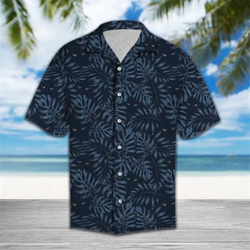 

Funny Black Cat Pattern Hawaiian Shirts Summer Fashion Short Sleeve 3D Printed Cat Lover Shirt Loose Breathable Lapel Blouse